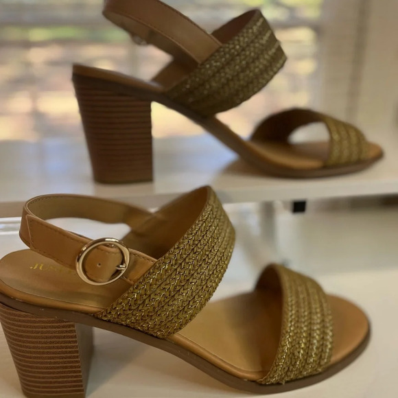 JustFab Women Ishla Blocked Heeled Sandals size 11 gently used color natural - Picture 8 of 15